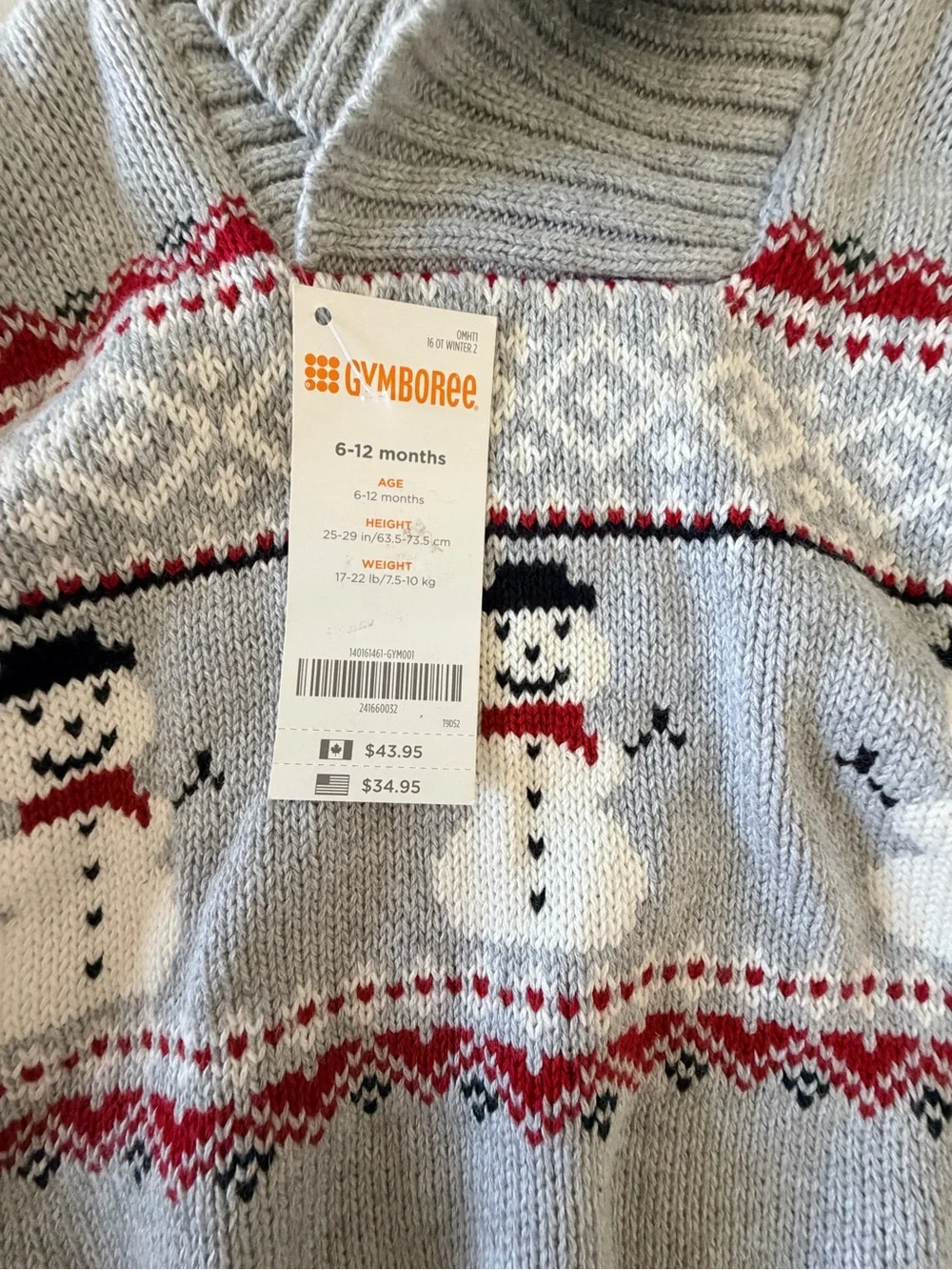 Gymboree Gray Turtleneck Sweater with Snowman Knit and Red Accents